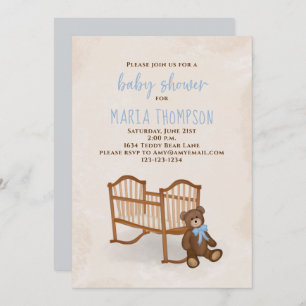 Invitation Baby shower Aquarelle garçon Rustique farci animal