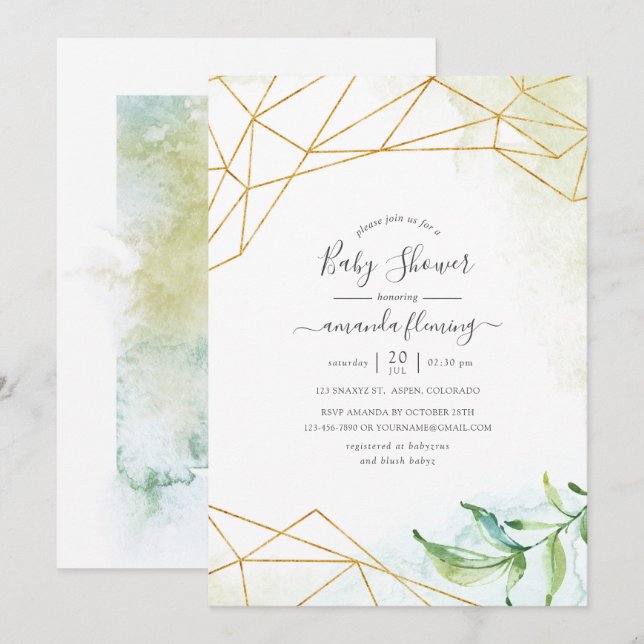 Invitation Baby shower aquarelle géométrique (Devant / Derrière)