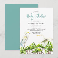 Baby shower Aquarelle Heron blanc Mangroves