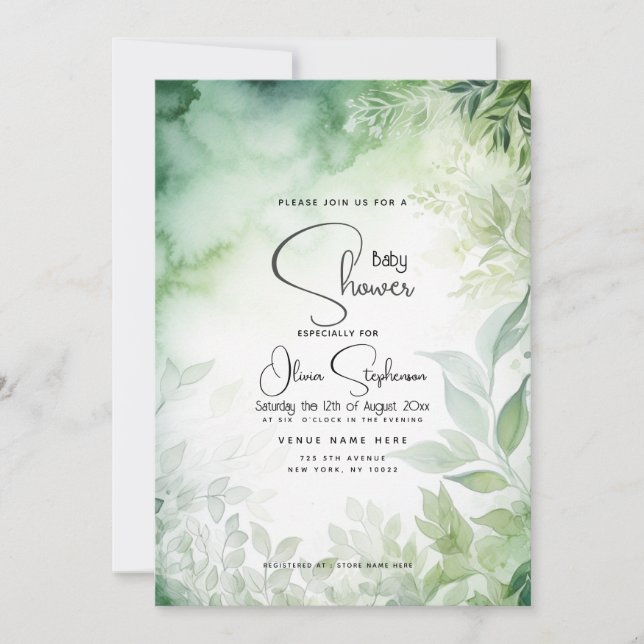 Invitation Baby shower - Aquarelle Jardin Code QR (Devant)