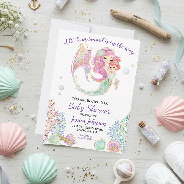 Invitation  Baby Shower Aquarelle La Petite Sirène  (Créateur téléchargé)