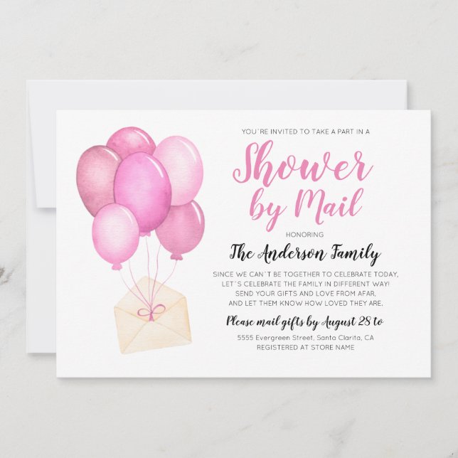 Invitation Baby Shower Aquarelle Par Courrier À Longue Distan (Devant)