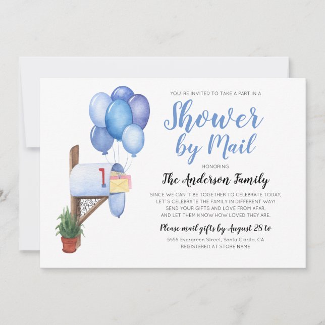 Invitation Baby Shower Aquarelle Par Courrier À Longue Distan (Devant)