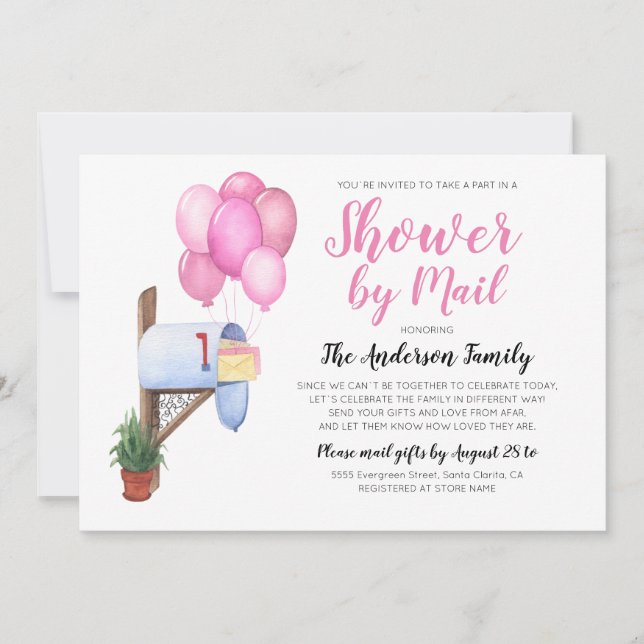 Invitation Baby Shower Aquarelle Par Courrier À Longue Distan (Devant)