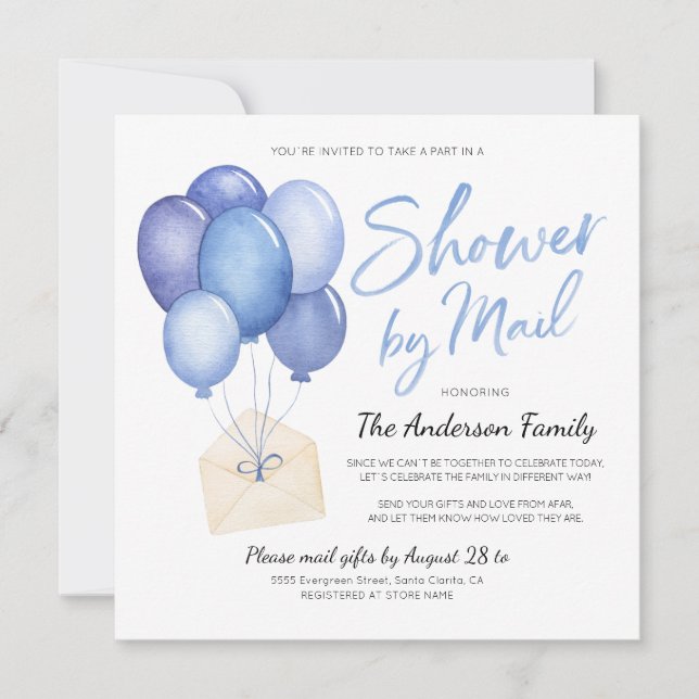 Invitation Baby Shower Aquarelle Par Courrier À Longue Distan (Devant)