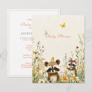 Invitation Baby Shower Aquarelle Raton Laveur Souris Papillon