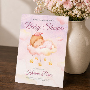 Invitation Baby shower aquarelle rose tendre C'est une fille