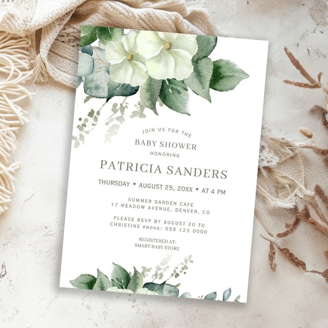 Invitation Baby shower aquarelle rustique verdure eucalyptus (Créateur téléchargé)