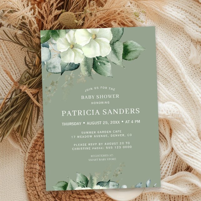 Invitation Baby shower aquarelle rustique verdure vert sauge (Créateur téléchargé)