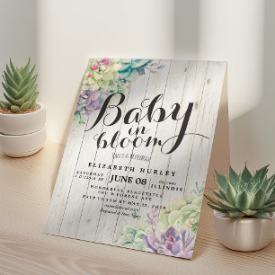 Invitation Baby shower Aquarelle Succulent Plantes Bois blanc
