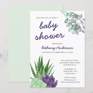 Invitation Baby Shower aquarelle sur le thème des succulentes