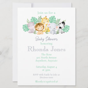 Invitation Baby shower Aquarelle tendance Jungle Animals