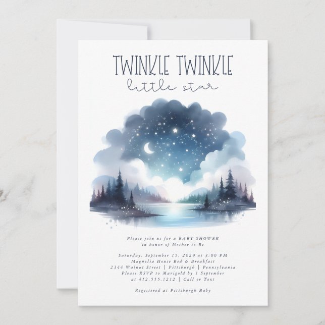 Invitation Baby shower Aquarelle Twinkle Little Star (Devant)