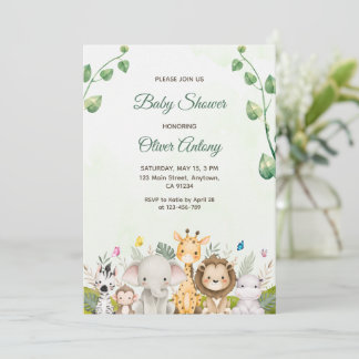 Invitation Baby shower Aquarelle verte et blanche