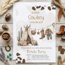 Baby shower aquarelle western rustique cowboy