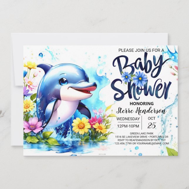 Invitation Baby shower aquatique Dolphin Imaginaire (Devant)
