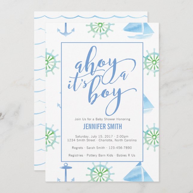 Invitation Baby shower aquatique Nautical Boy (Devant / Derrière)
