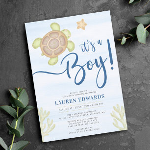 Invitation Baby shower aquatique Sea Turtle Boy