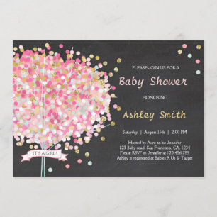 Invitation Baby shower Arbre Confetti Or rose