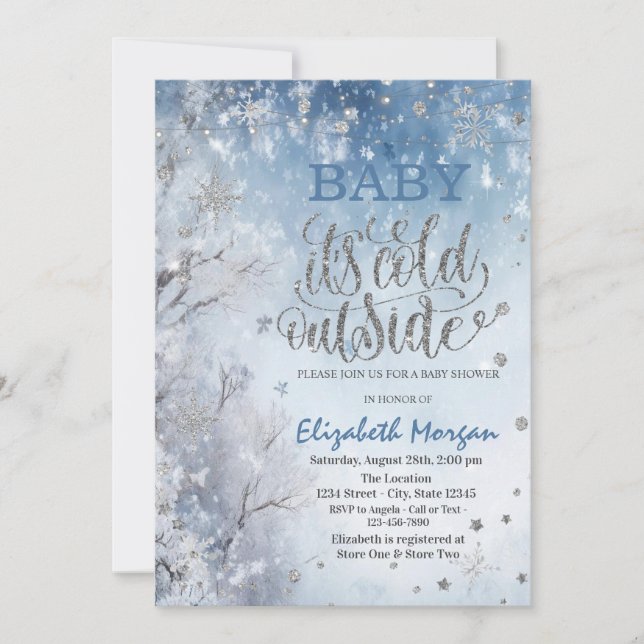 Invitation Baby Shower Arbre Paysage d'Hiver (Devant)