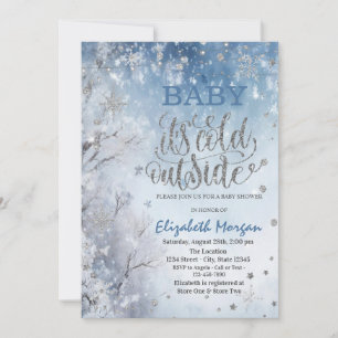 Invitation Baby Shower Arbre Paysage d'Hiver