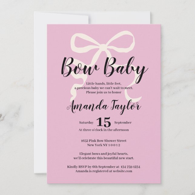 Invitation Baby shower arc coquette rose (Devant)
