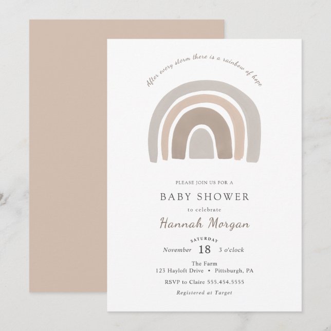 Invitation Baby shower arc-en-ciel (Devant / Derrière)