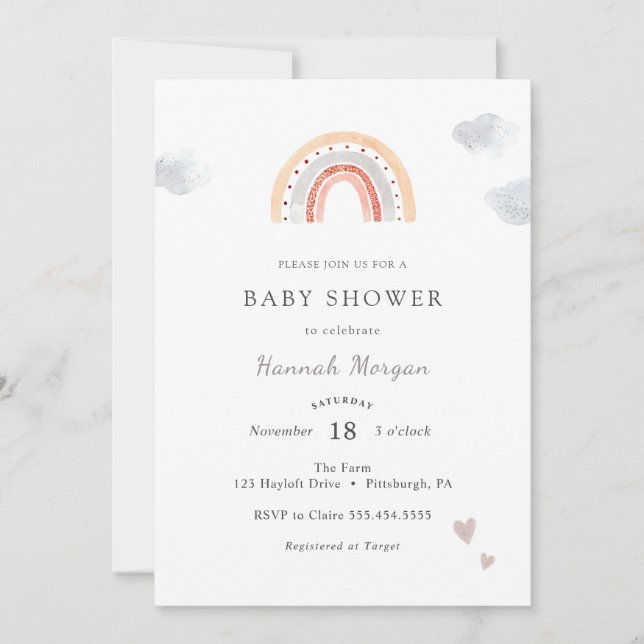 Invitation Baby shower arc-en-ciel (Devant)