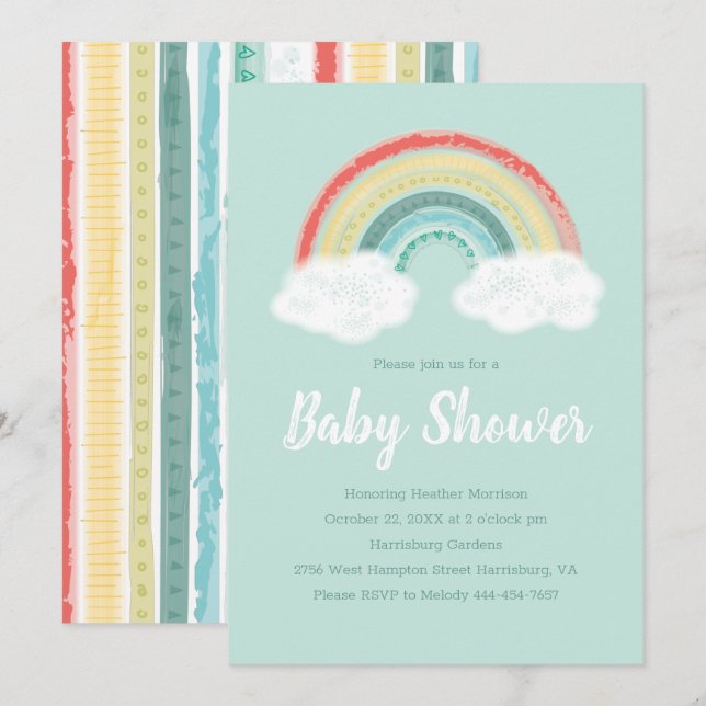 Invitation Baby shower arc-en-ciel (Devant / Derrière)