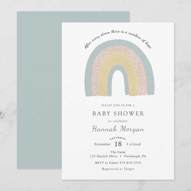 Invitation Baby shower arc-en-ciel (Devant / Derrière)