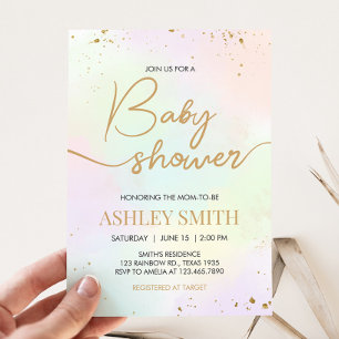 Invitation Baby shower arc-en-ciel aquarelle