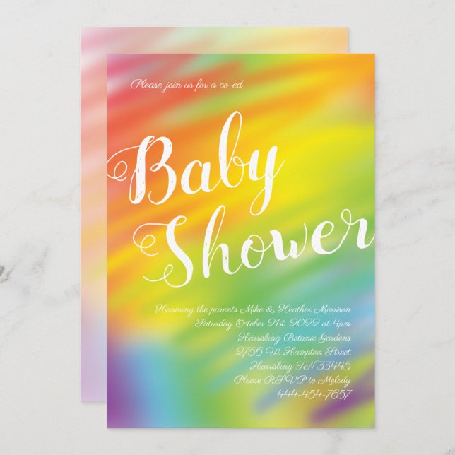 Invitation Baby shower arc-en-ciel Aquarelle Sexe Neutre (Devant / Derrière)