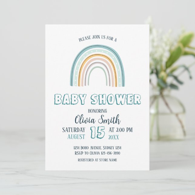 Invitation Baby shower arc-en-ciel bébé Boy Boho (Debout devant)