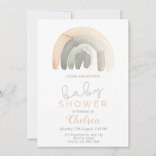 Invitation Baby shower arc-en-ciel bleu et gris de pêche et d