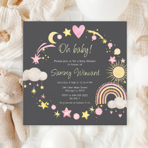 Invitation Baby Shower Arc-en-Ciel Bohème Rose