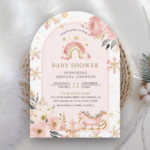 Invitation Baby Shower Arc-en-ciel Bohème Rose Hiver
