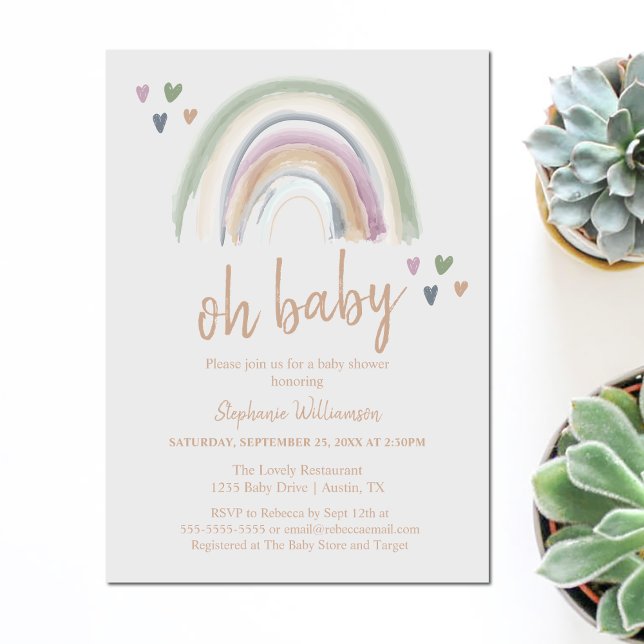 Invitation  Baby Shower Arc-en-ciel Bohème Subtil  (Créateur téléchargé)