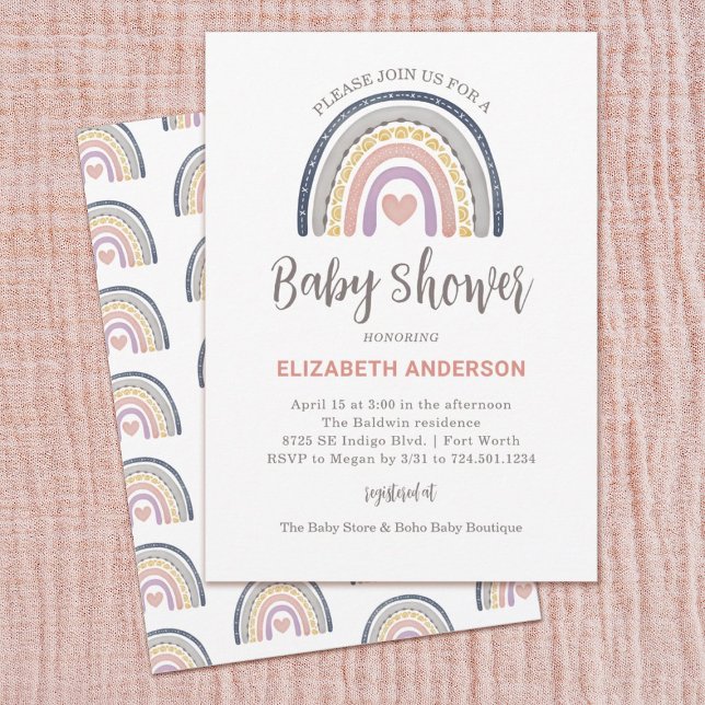 Invitation Baby shower arc-en-ciel Boho (Boho rainbow baby shower invitation. Personalize it with your info.)