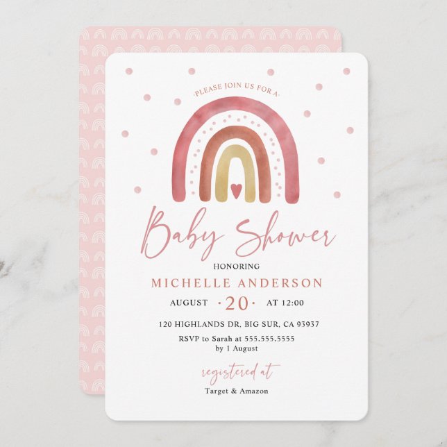 Invitation Baby shower arc-en-ciel Boho (Devant / Derrière)