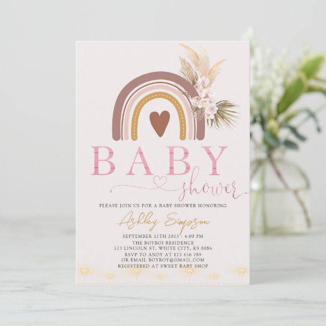 Invitation Baby shower arc-en-ciel Boho (Debout devant)