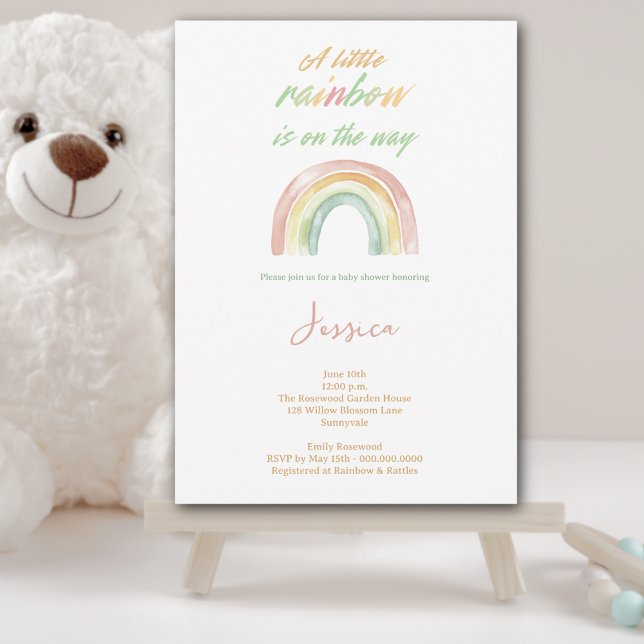 Invitation Baby shower arc-en-ciel Boho à l'aquarelle mignonn (Baby Shower Invitation - For Boy or Girl, Cute Watercolor Rainbow perfect for new moms & moms to be)