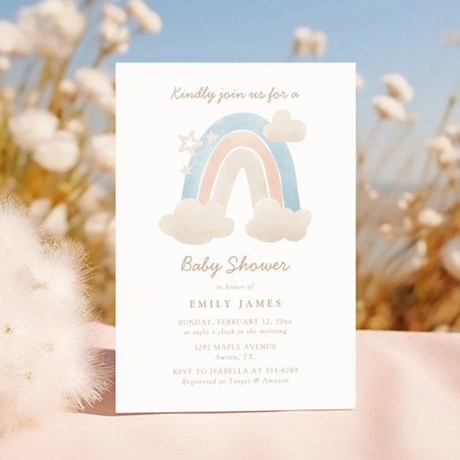 Invitation Baby shower arc-en-ciel Boho à l'aquarelle mignonn (Créateur téléchargé)