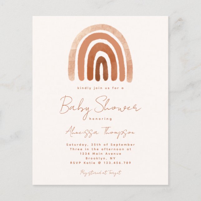 Invitation Baby shower arc-en-ciel Boho Budget (Devant)