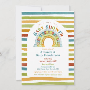 Invitation Baby shower arc-en-ciel Boho couleur primaire