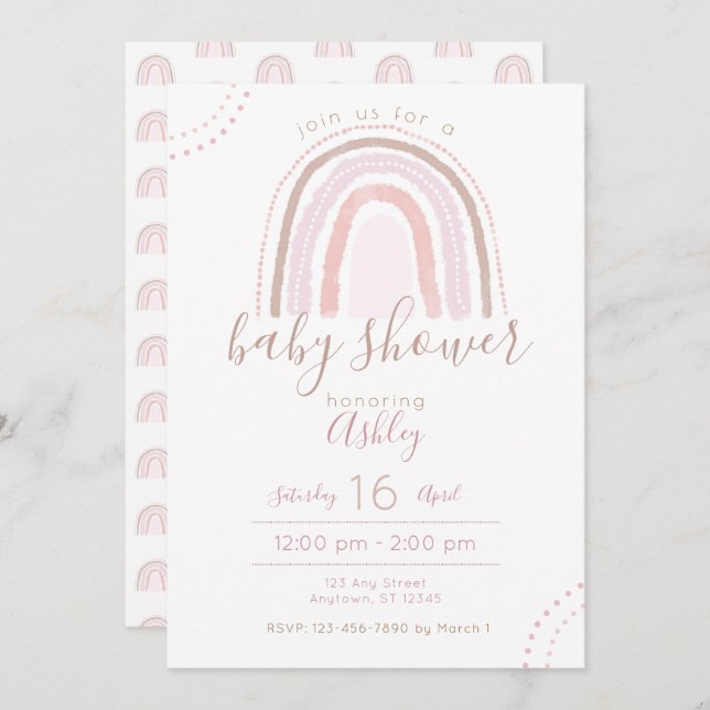 Invitation Baby shower Arc-en-ciel Boho moderne saupoudrer (Devant / Derrière)
