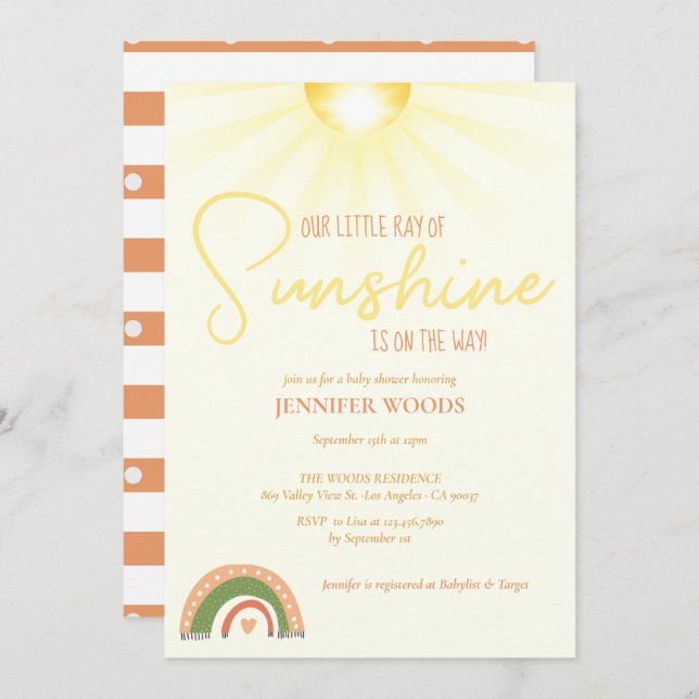Invitation Baby shower arc-en-ciel Boho Sunshine (Devant / Derrière)