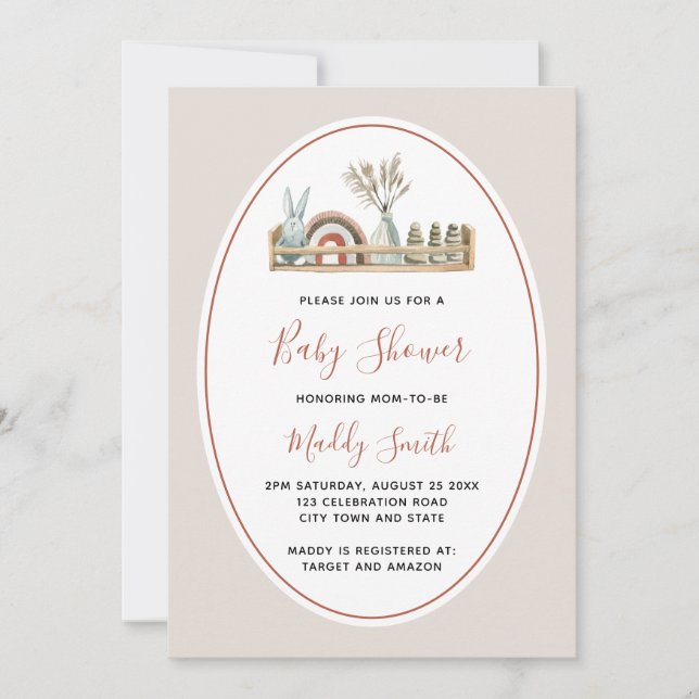 Invitation Baby shower arc-en-ciel Boho Terracotta (Devant)