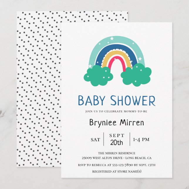 Invitation Baby shower arc-en-ciel coloré (Devant / Derrière)