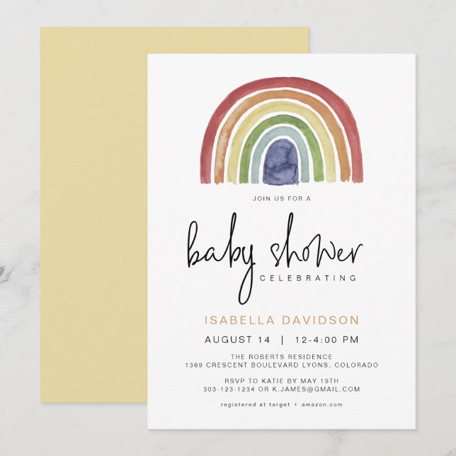 Invitation BABY SHOWER arc-en-ciel couleur ASHA (Devant / Derrière)