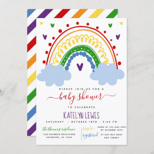 Invitation Baby shower arc-en-ciel dans les couleu